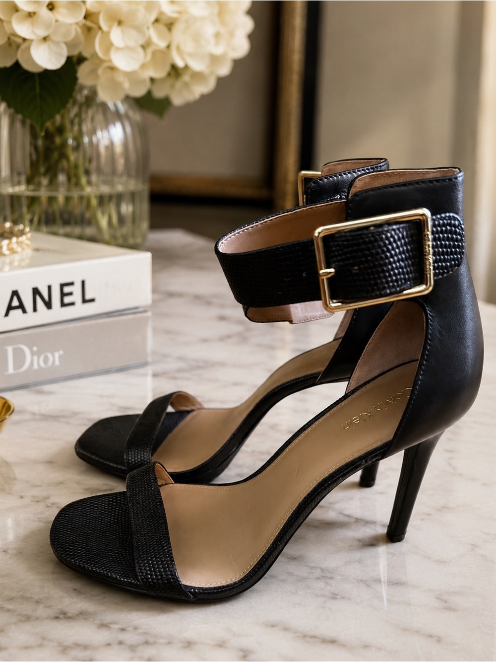 Women's Black Ankle-Strap High Heel Sandals - Picture 3 of 5